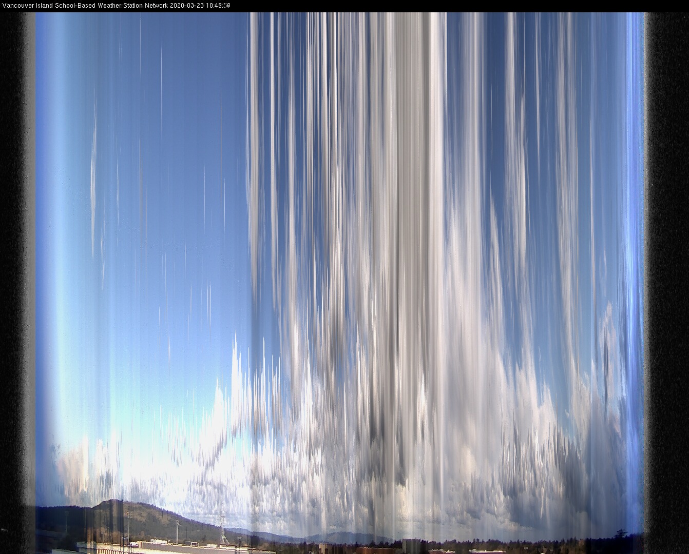 image of the sky seen from UVic, each column of pixels is a different minute, keogram