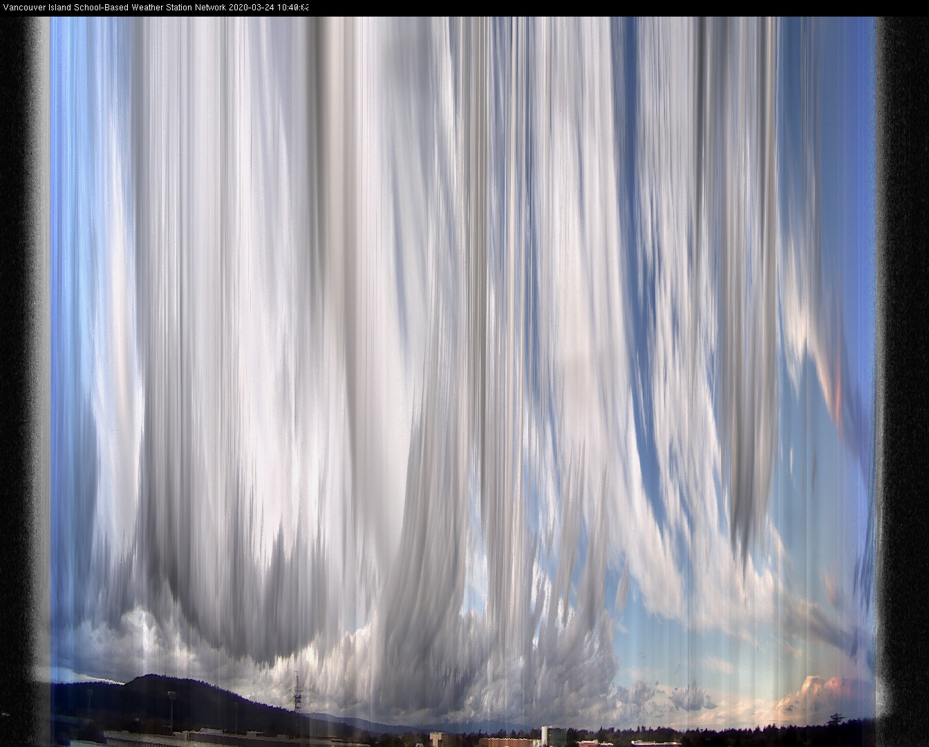 image of the sky seen from UVic, each column of pixels is a different minute, keogram