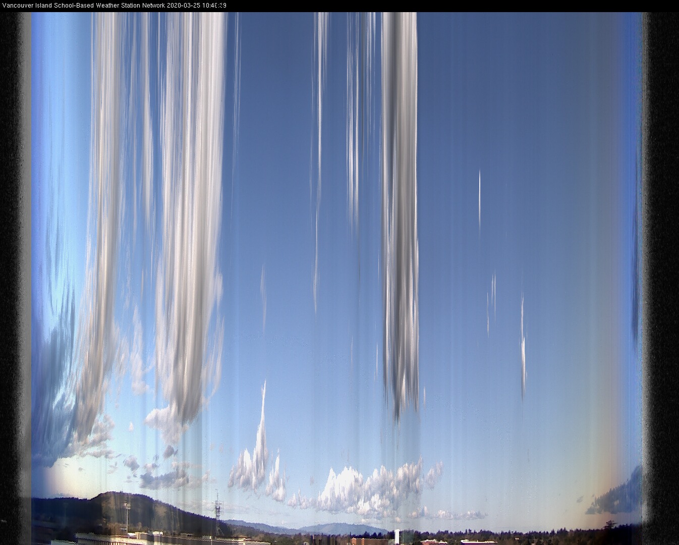 image of the sky seen from UVic, each column of pixels is a different minute, keogram