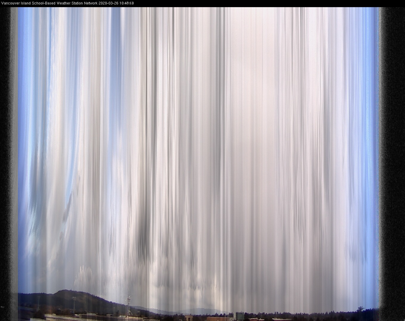 image of the sky seen from UVic, each column of pixels is a different minute, keogram