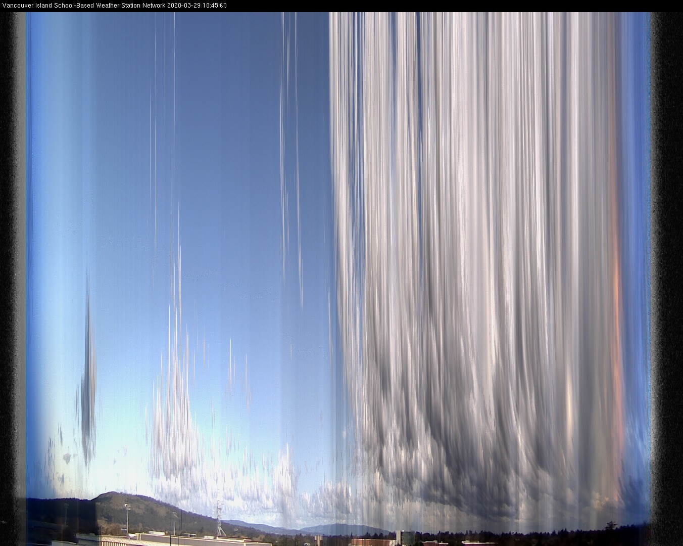 image of the sky seen from UVic, each column of pixels is a different minute, keogram