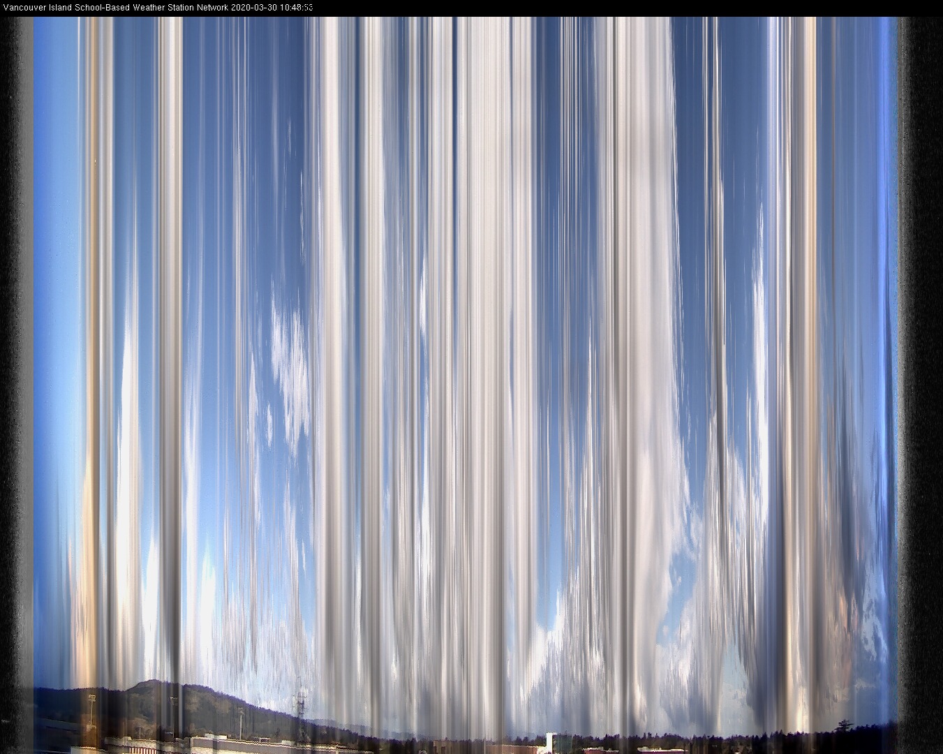 image of the sky seen from UVic, each column of pixels is a different minute, keogram