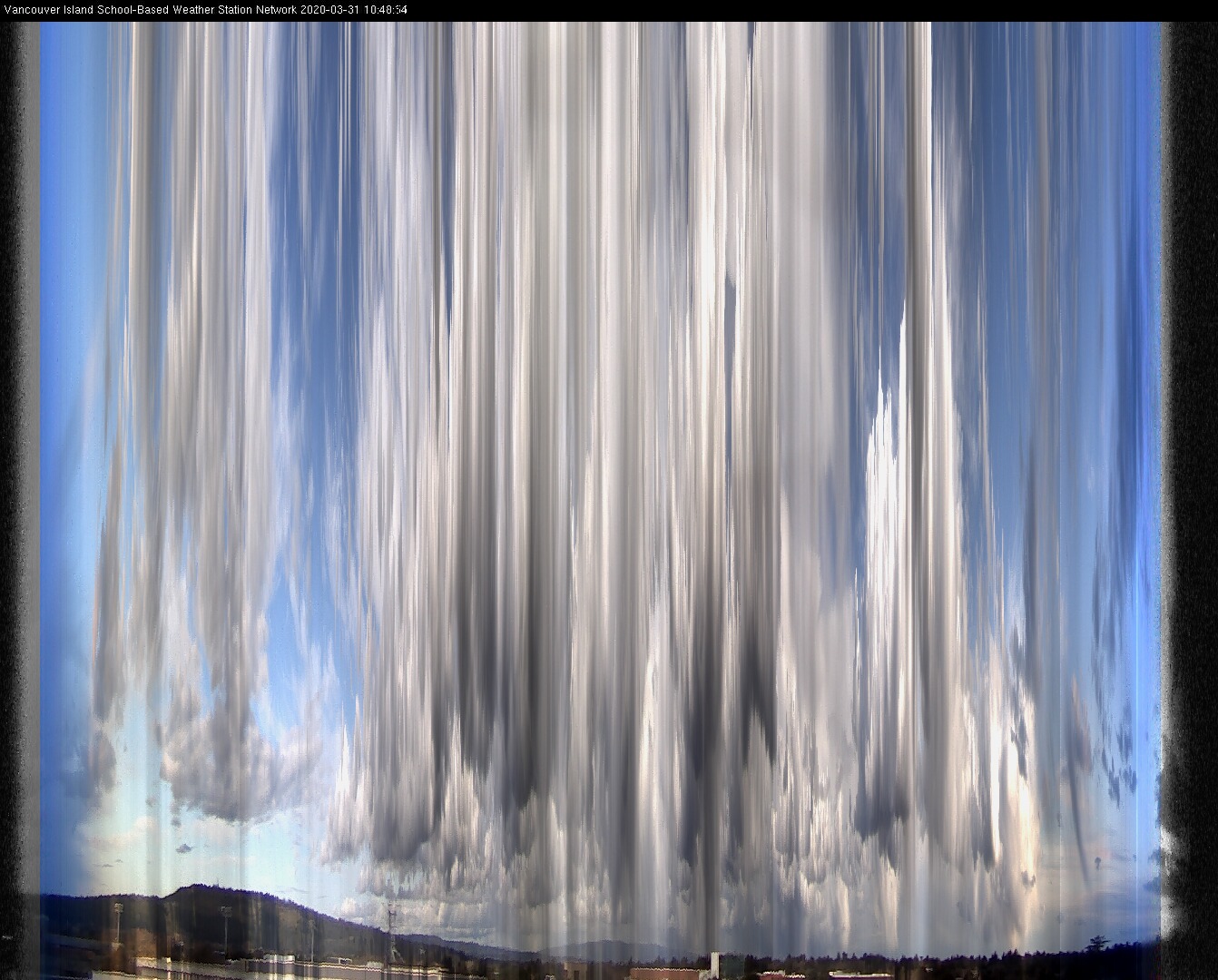 image of the sky seen from UVic, each column of pixels is a different minute, keogram
