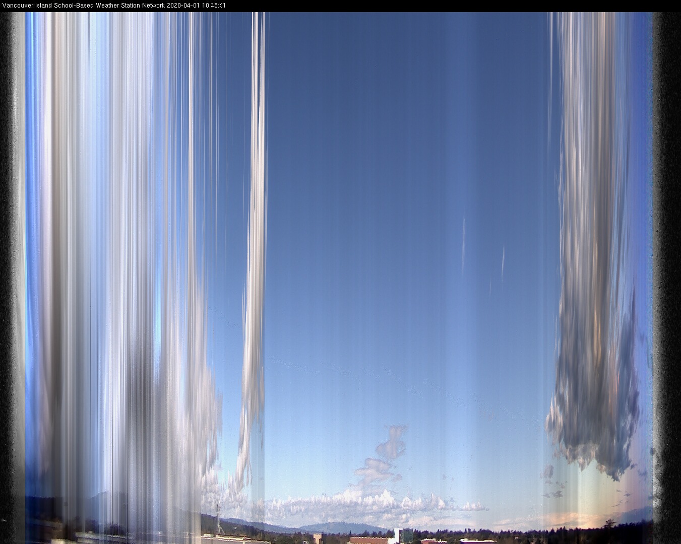 image of the sky seen from UVic, each column of pixels is a different minute, keogram