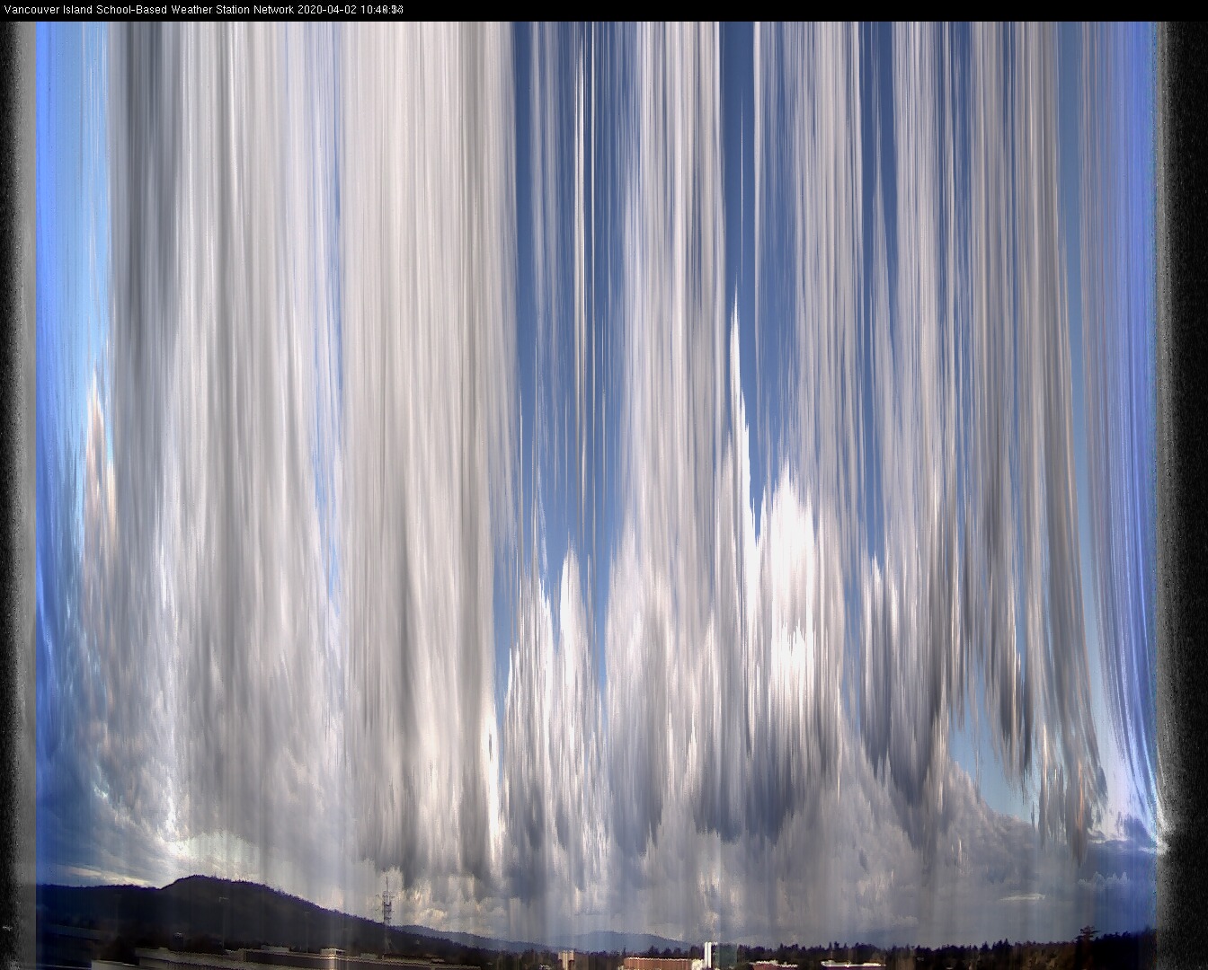 image of the sky seen from UVic, each column of pixels is a different minute, keogram