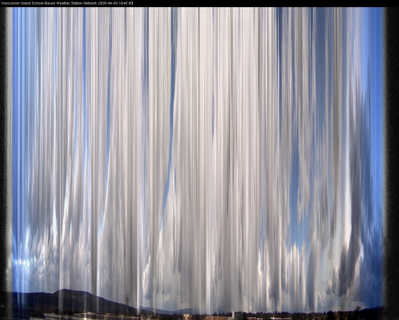 image of the sky seen from UVic, each column of pixels is a different minute, keogram