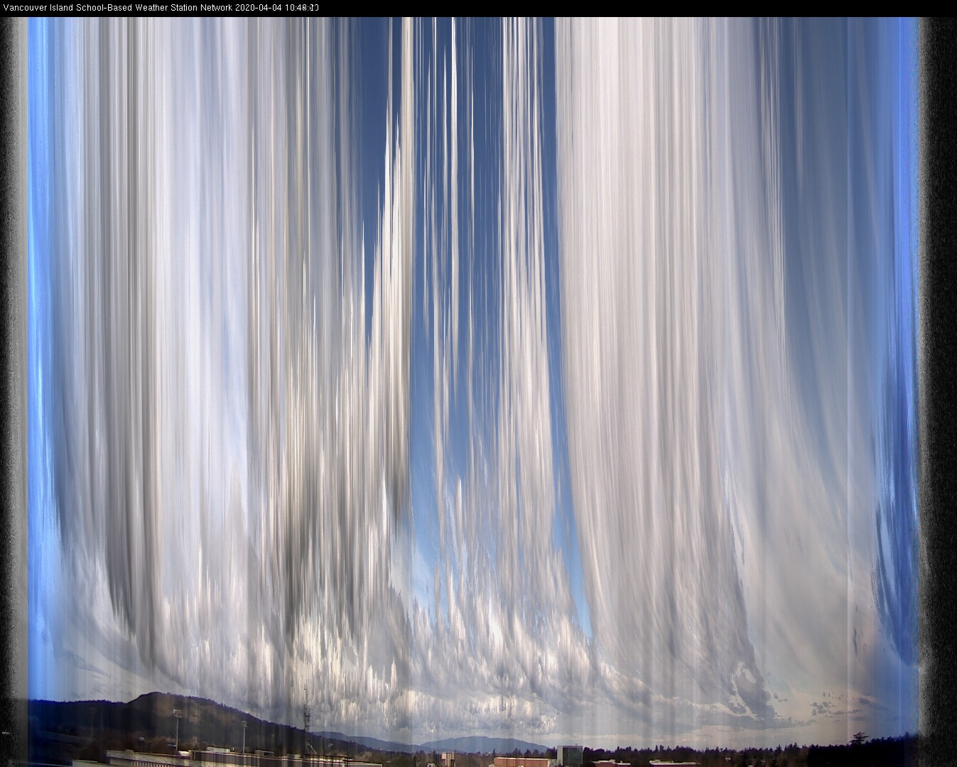 image of the sky seen from UVic, each column of pixels is a different minute, keogram