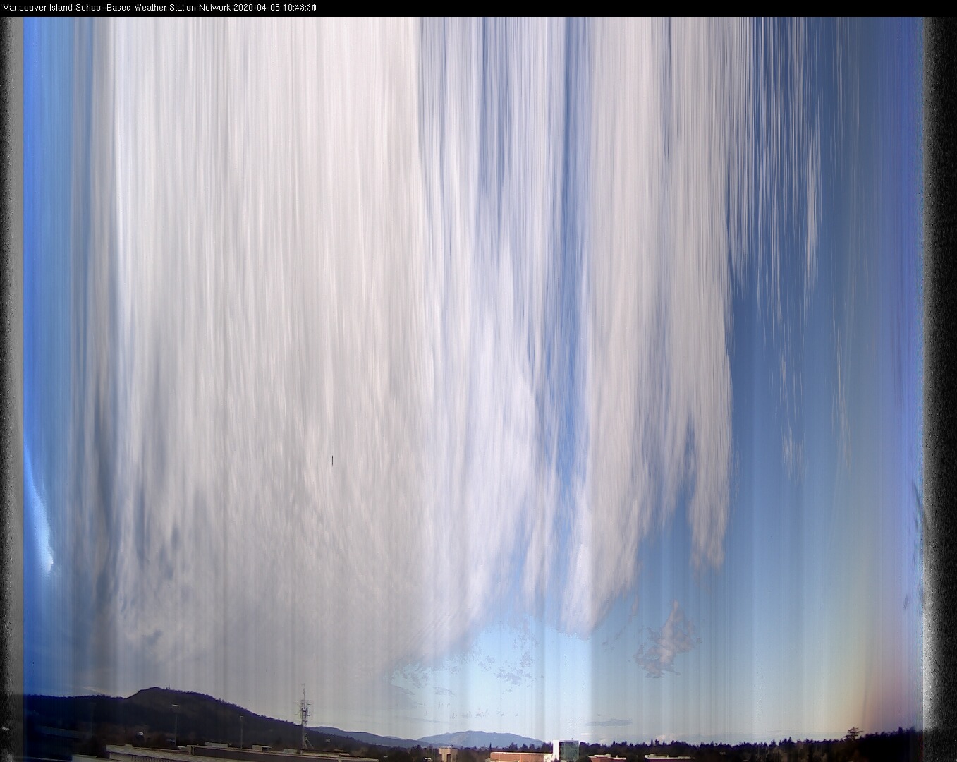image of the sky seen from UVic, each column of pixels is a different minute, keogram