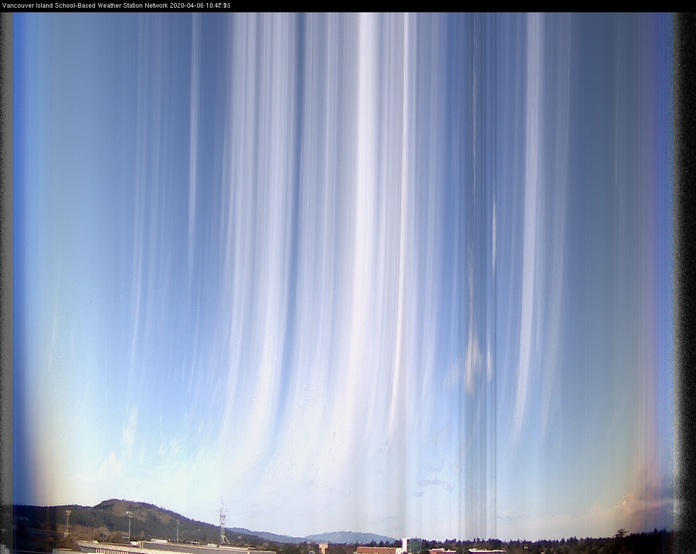 image of the sky seen from UVic, each column of pixels is a different minute, keogram