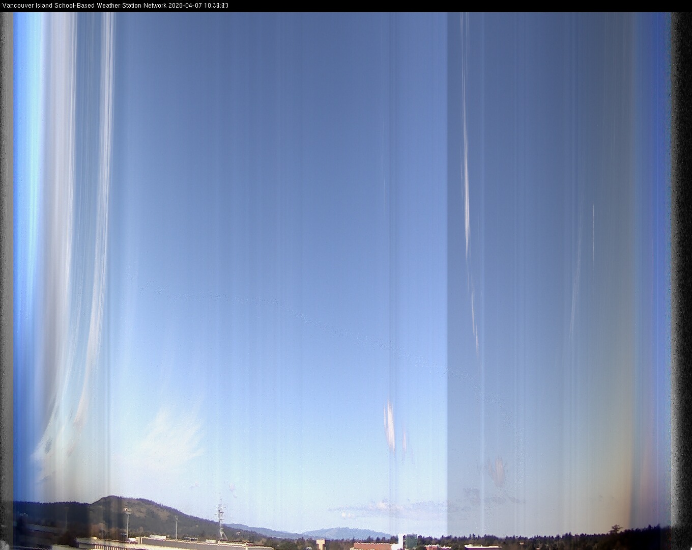image of the sky seen from UVic, each column of pixels is a different minute, keogram