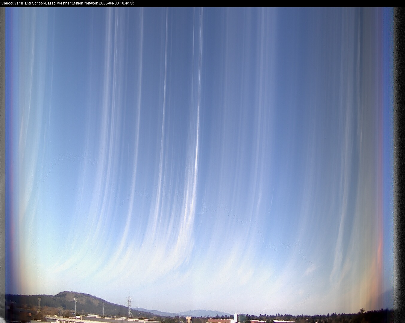 image of the sky seen from UVic, each column of pixels is a different minute, keogram