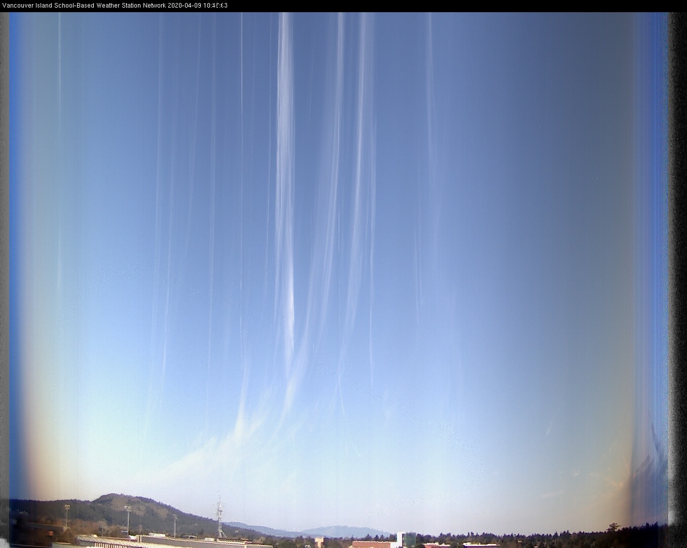 image of the sky seen from UVic, each column of pixels is a different minute, keogram