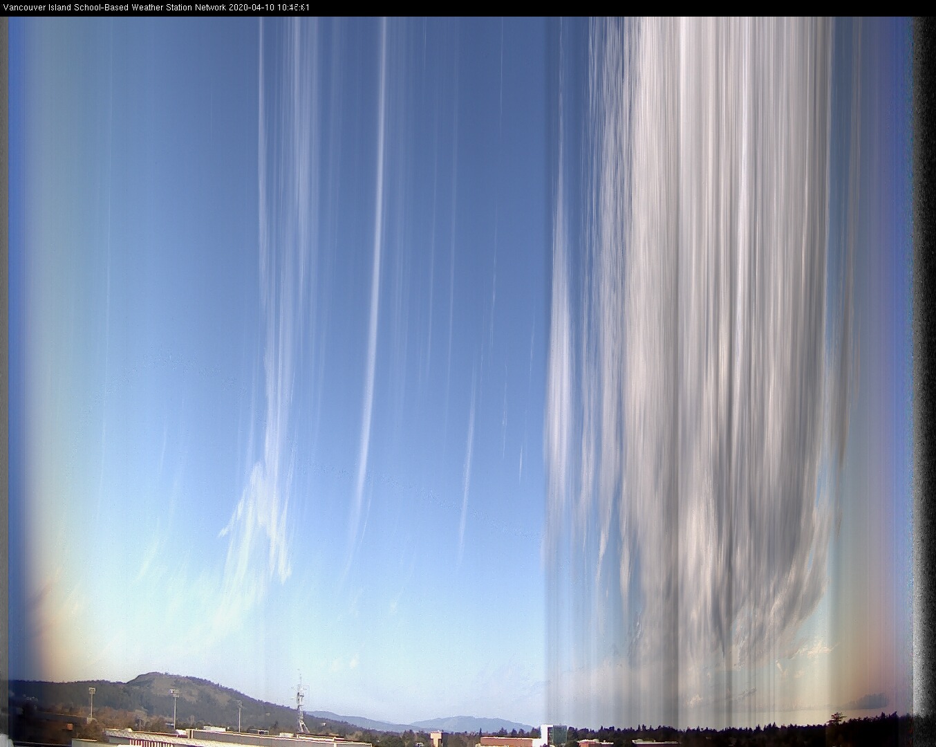 image of the sky seen from UVic, each column of pixels is a different minute, keogram