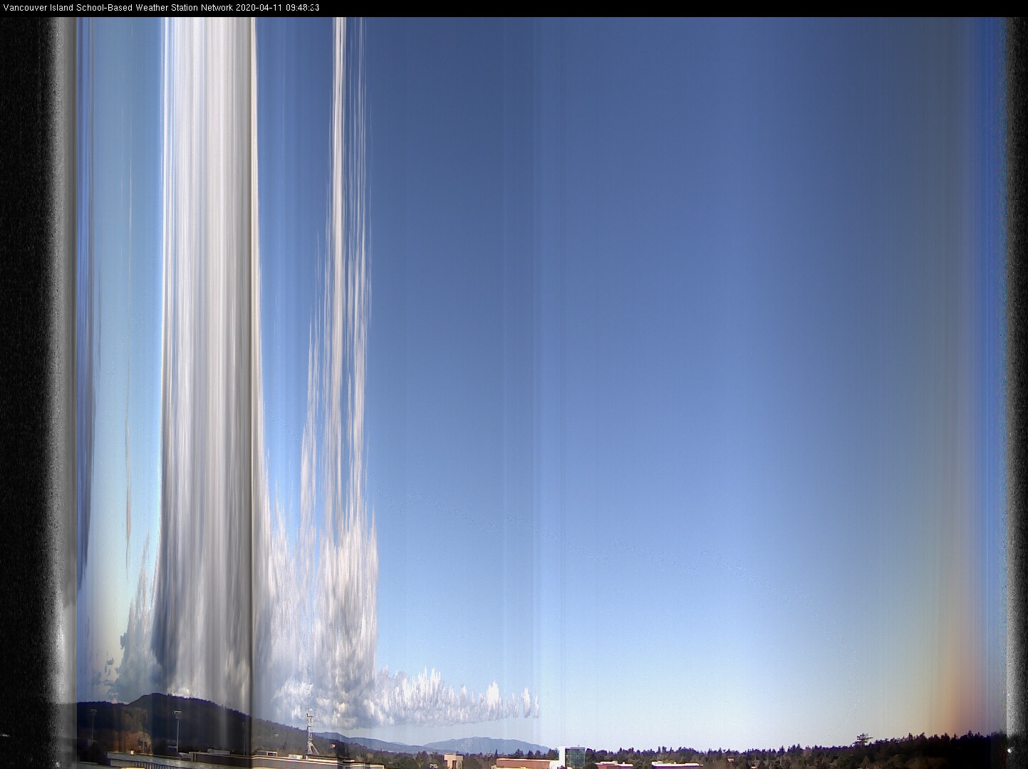 image of the sky seen from UVic, each column of pixels is a different minute, keogram