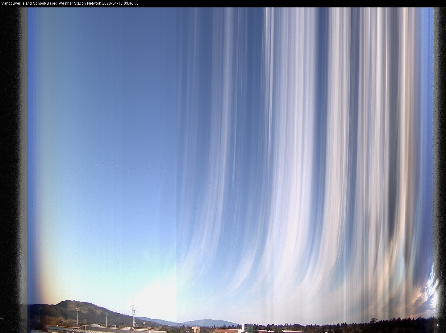 image of the sky seen from UVic, each column of pixels is a different minute, keogram