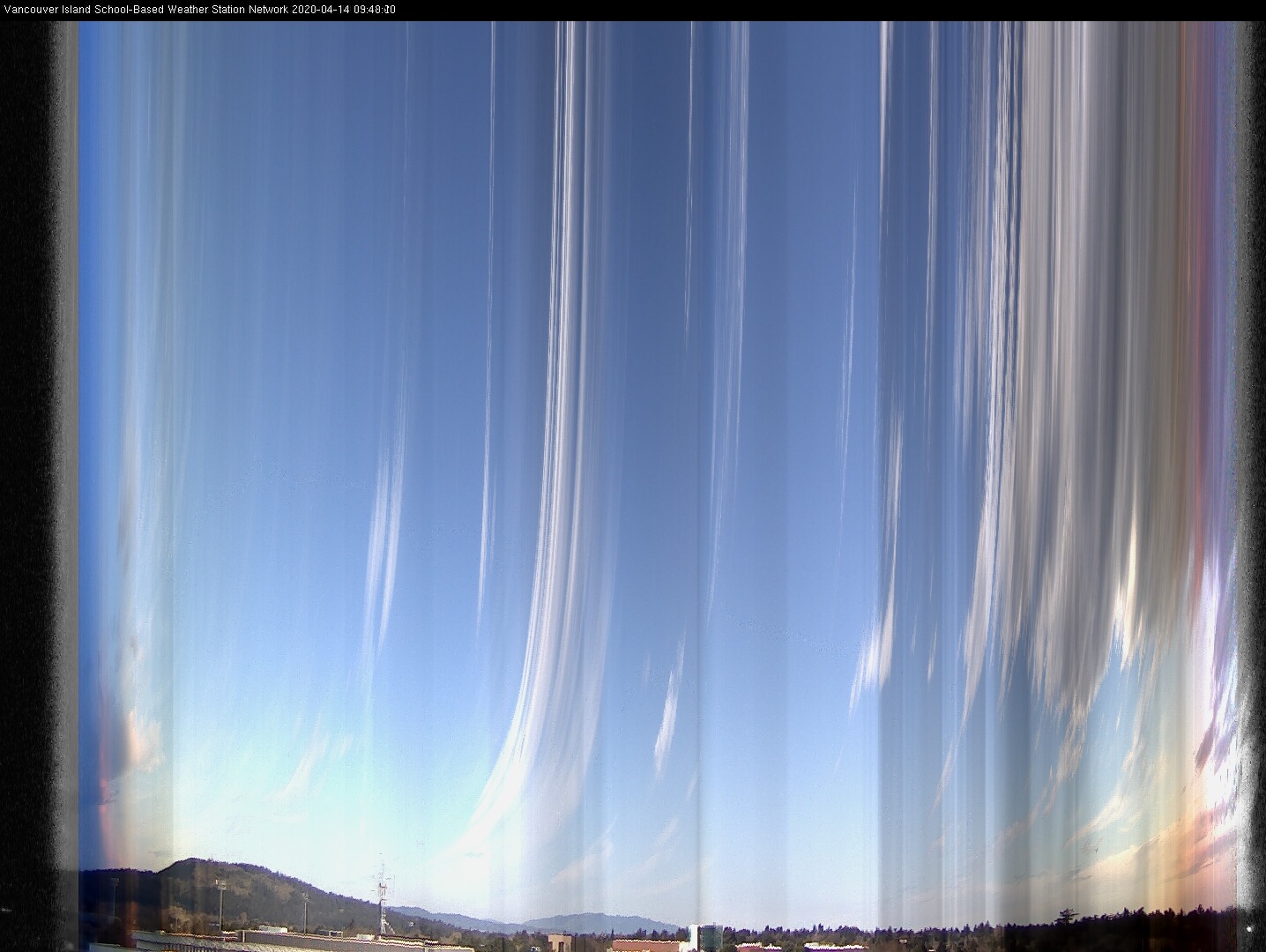 image of the sky seen from UVic, each column of pixels is a different minute, keogram