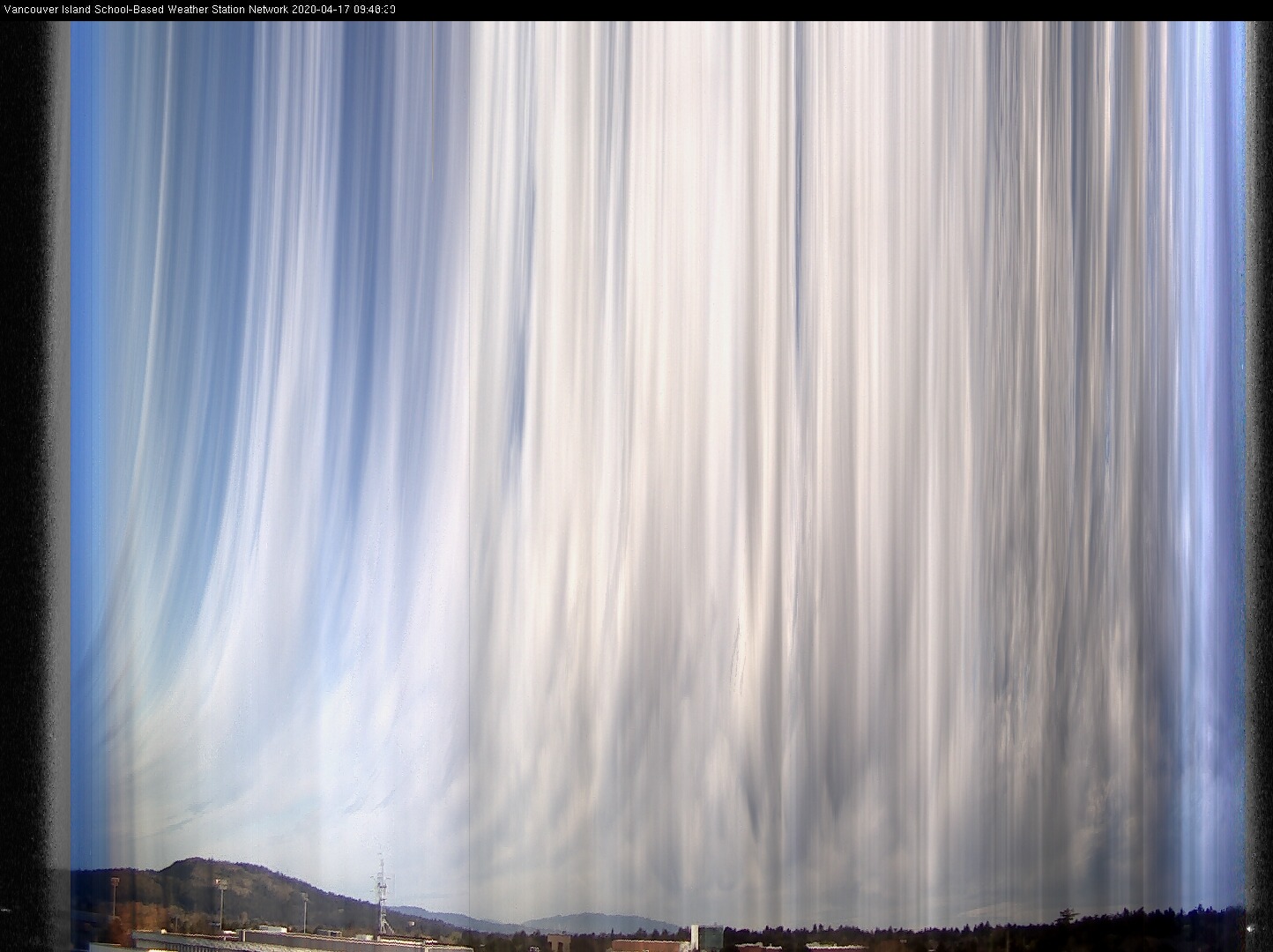 image of the sky seen from UVic, each column of pixels is a different minute, keogram