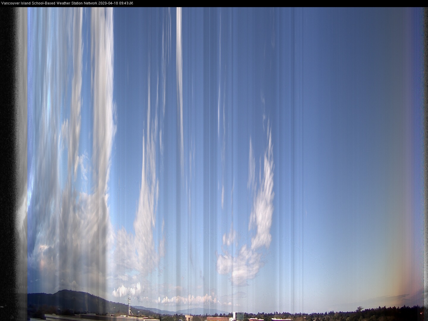 image of the sky seen from UVic, each column of pixels is a different minute, keogram