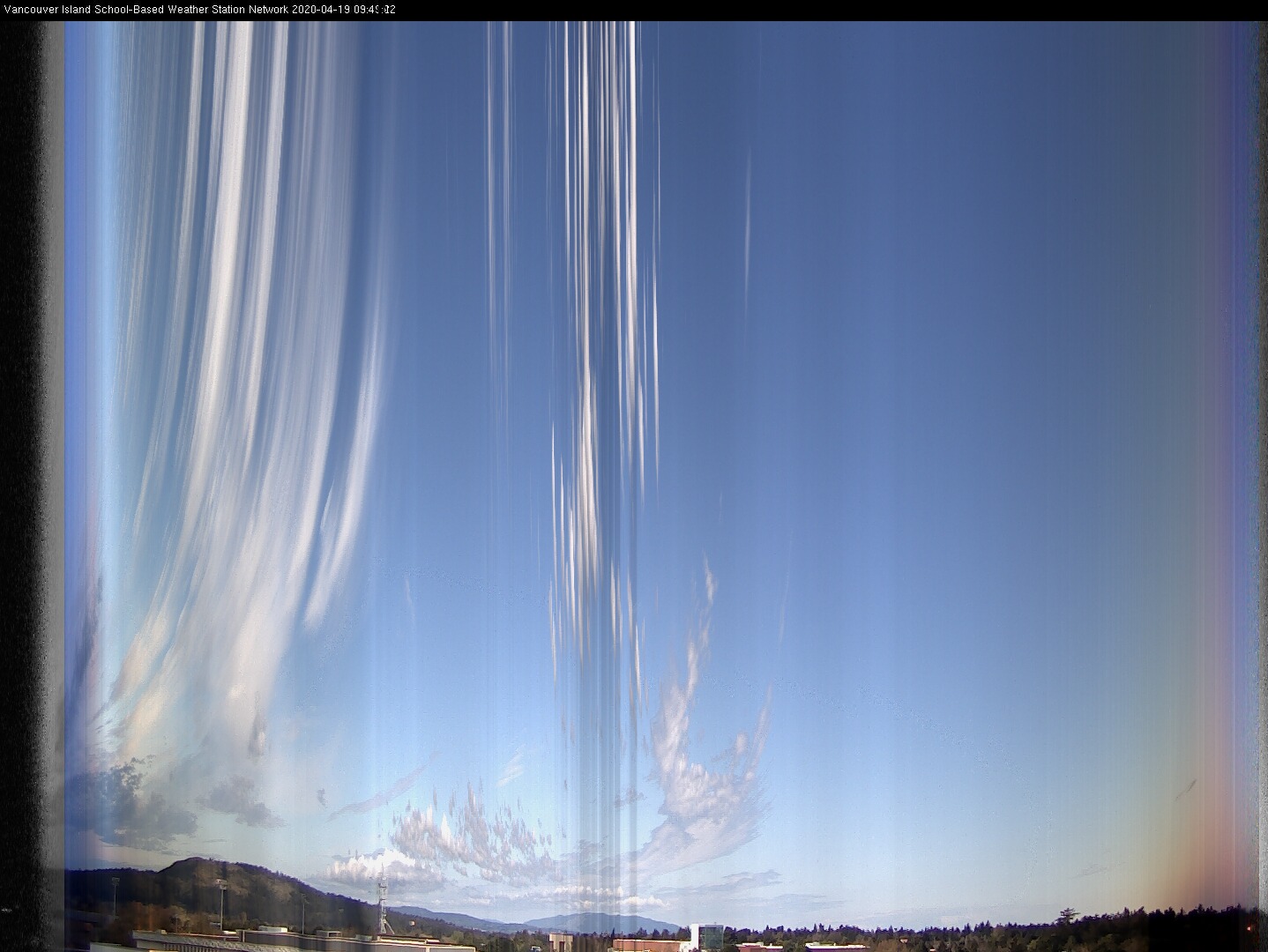 image of the sky seen from UVic, each column of pixels is a different minute, keogram
