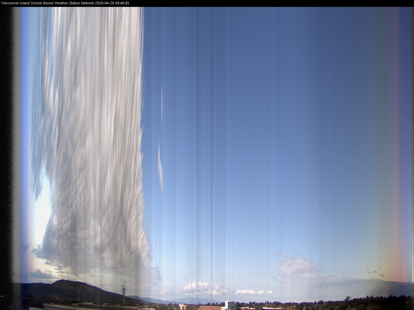 image of the sky seen from UVic, each column of pixels is a different minute, keogram