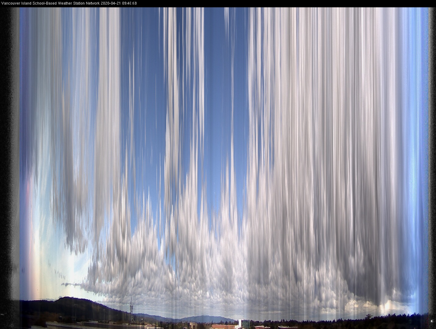 image of the sky seen from UVic, each column of pixels is a different minute, keogram