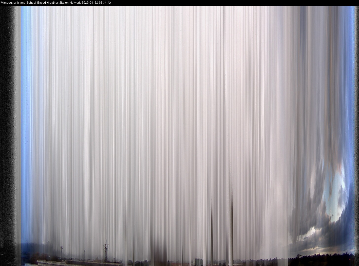 image of the sky seen from UVic, each column of pixels is a different minute, keogram