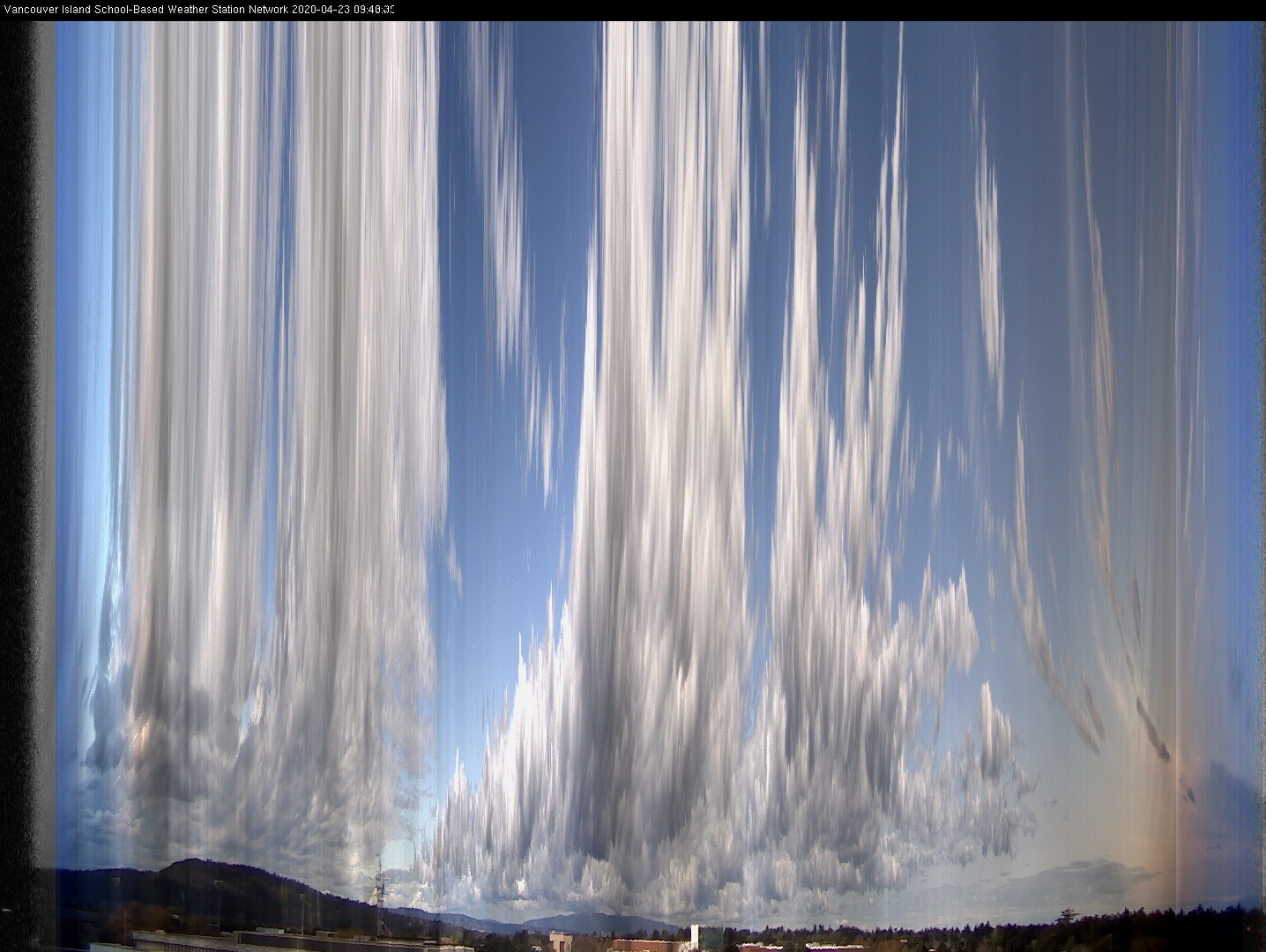 image of the sky seen from UVic, each column of pixels is a different minute, keogram