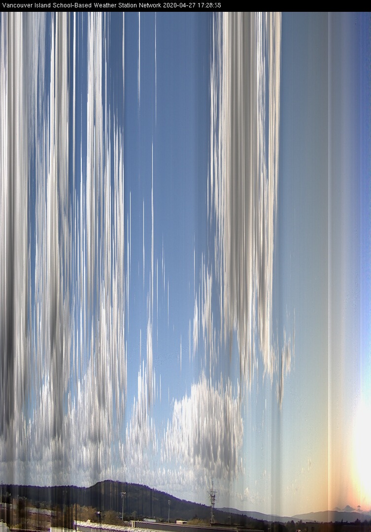 image of the sky seen from UVic, each column of pixels is a different minute, keogram