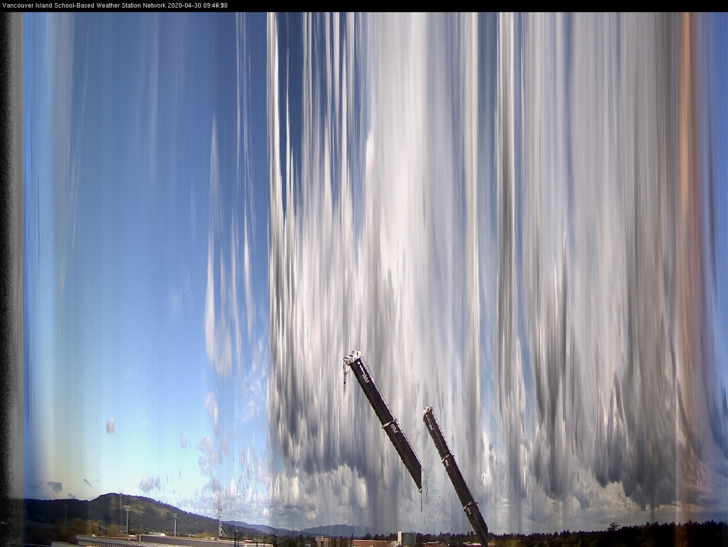 image of the sky seen from UVic, each column of pixels is a different minute, keogram