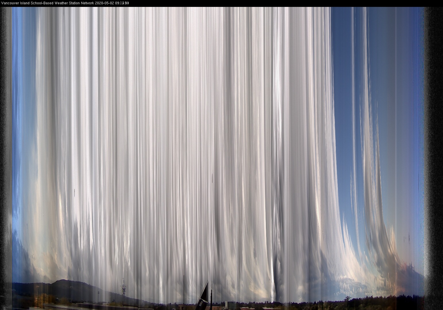 image of the sky seen from UVic, each column of pixels is a different minute, keogram