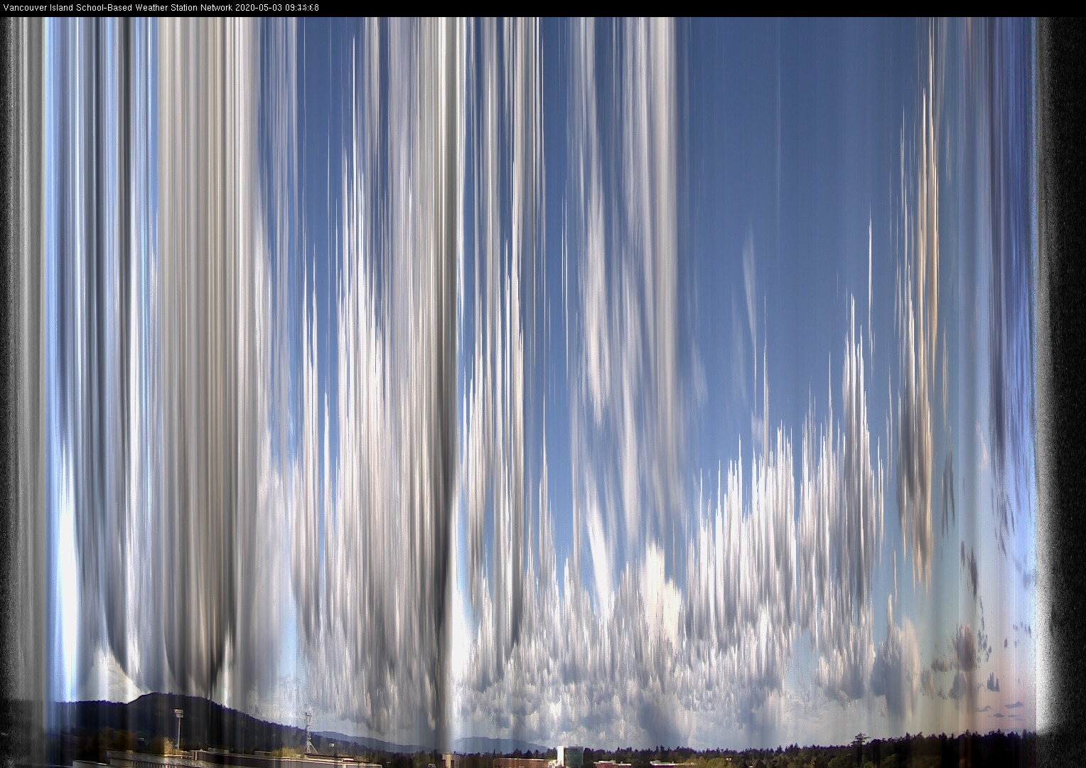 image of the sky seen from UVic, each column of pixels is a different minute, keogram