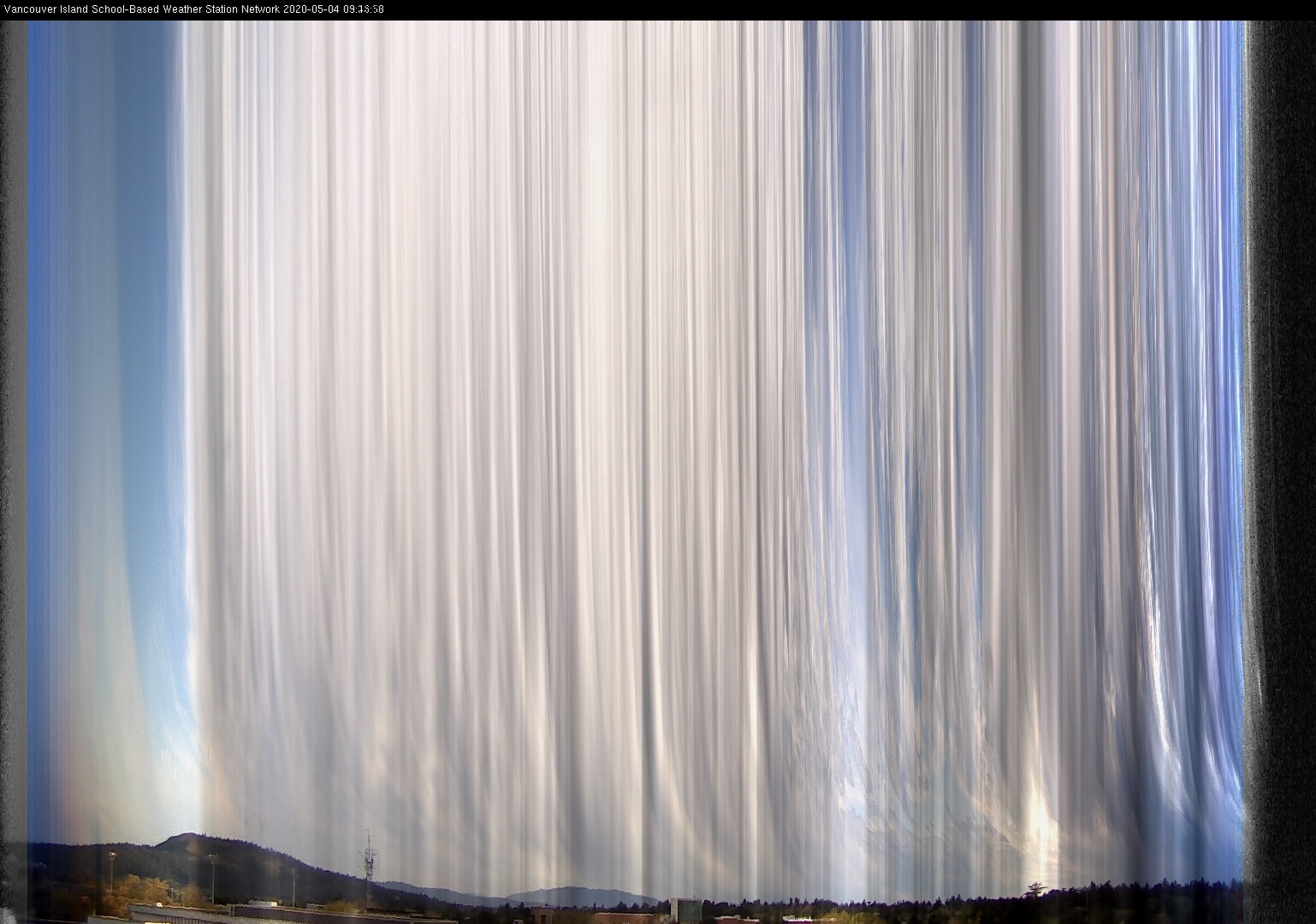 image of the sky seen from UVic, each column of pixels is a different minute, keogram