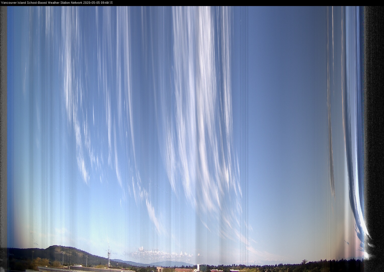 image of the sky seen from UVic, each column of pixels is a different minute, keogram