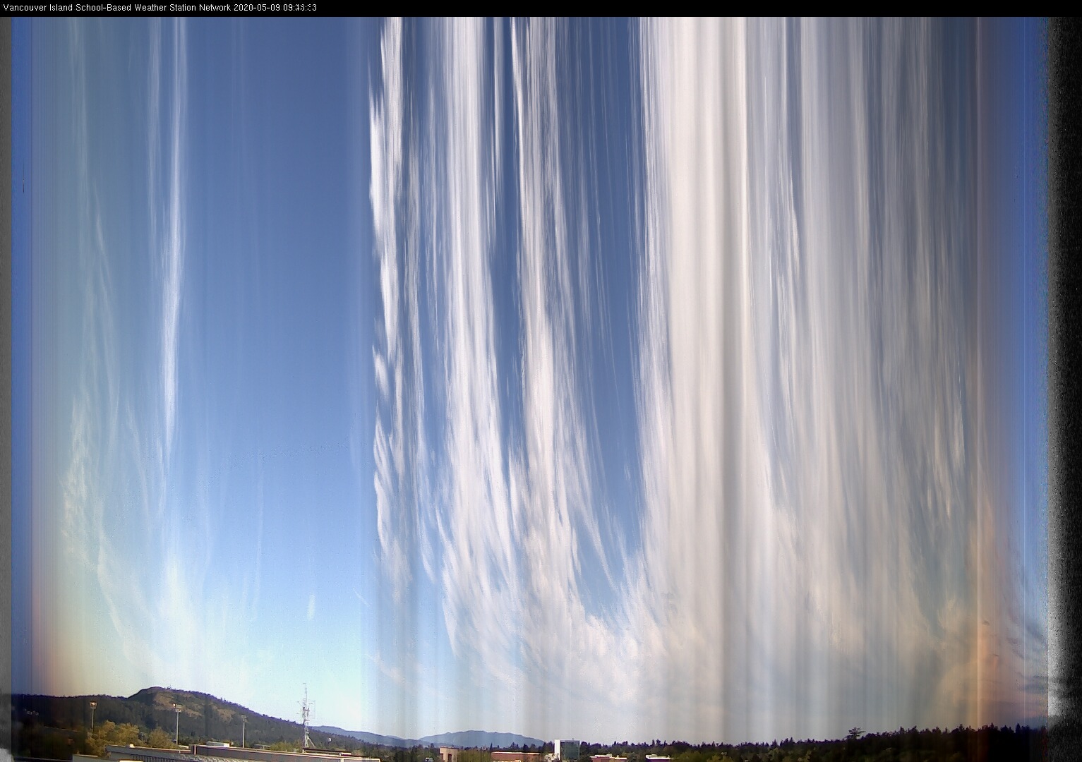 image of the sky seen from UVic, each column of pixels is a different minute, keogram