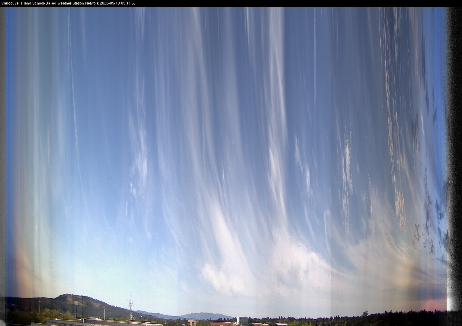 image of the sky seen from UVic, each column of pixels is a different minute, keogram