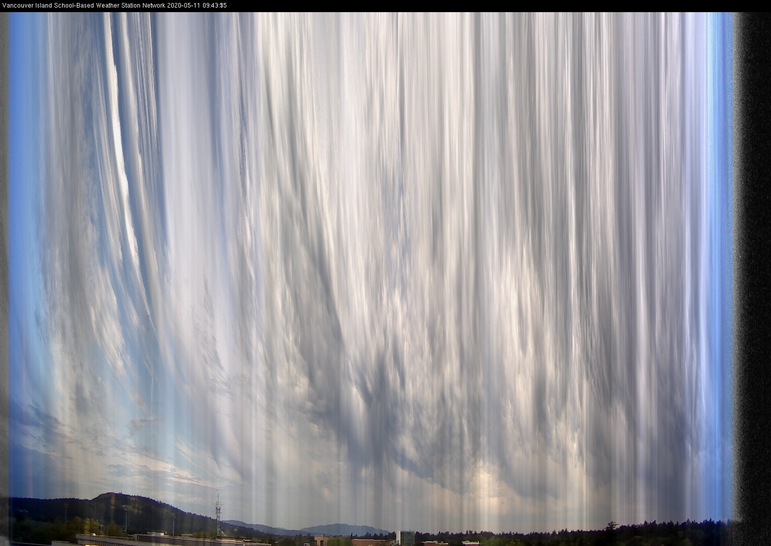 image of the sky seen from UVic, each column of pixels is a different minute, keogram