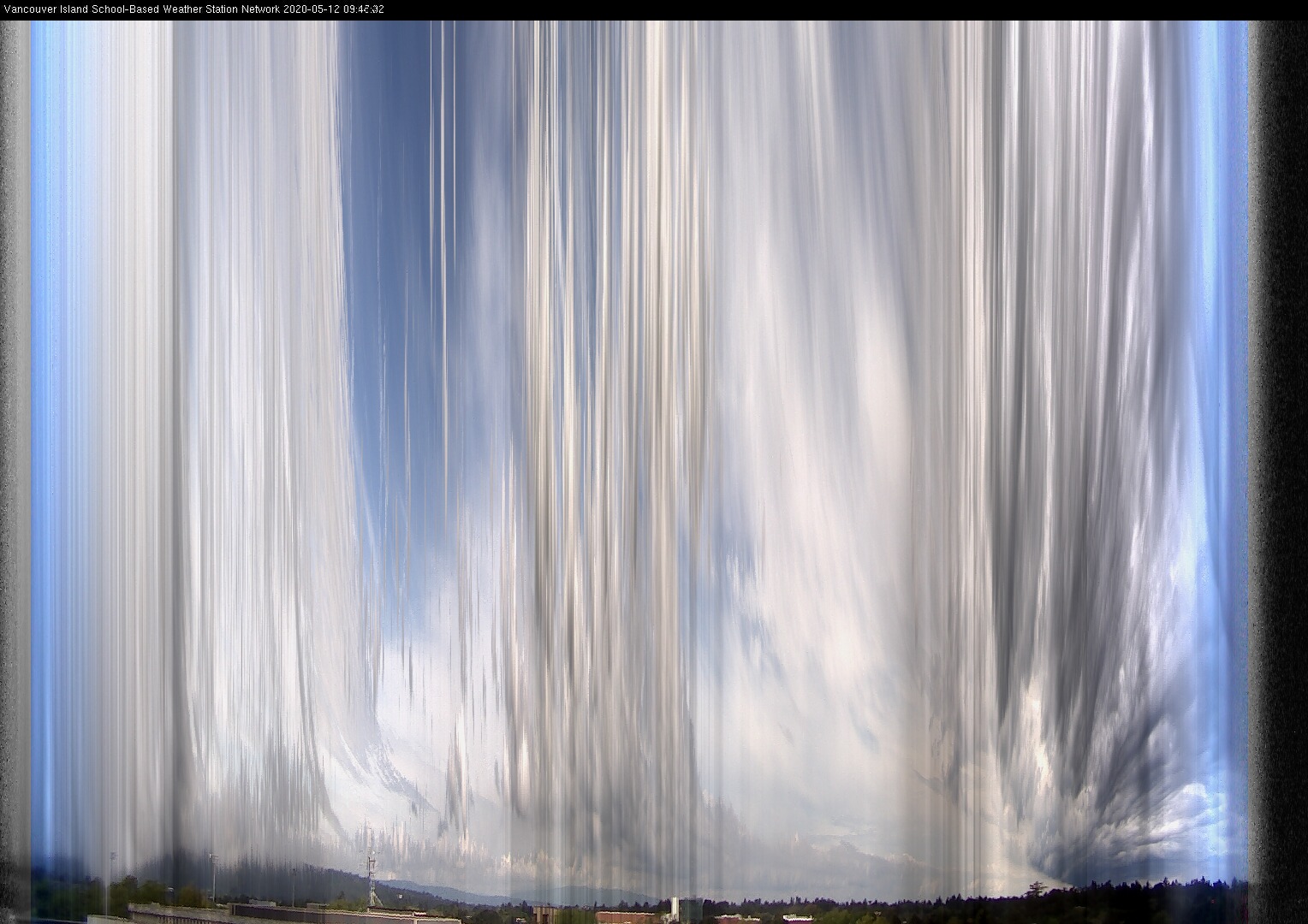 image of the sky seen from UVic, each column of pixels is a different minute, keogram