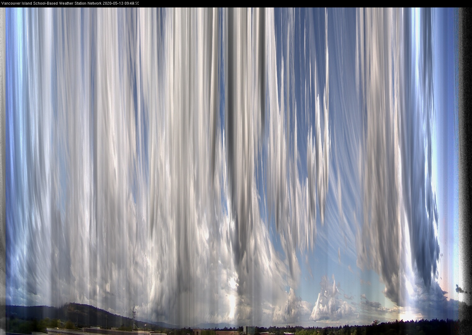 image of the sky seen from UVic, each column of pixels is a different minute, keogram