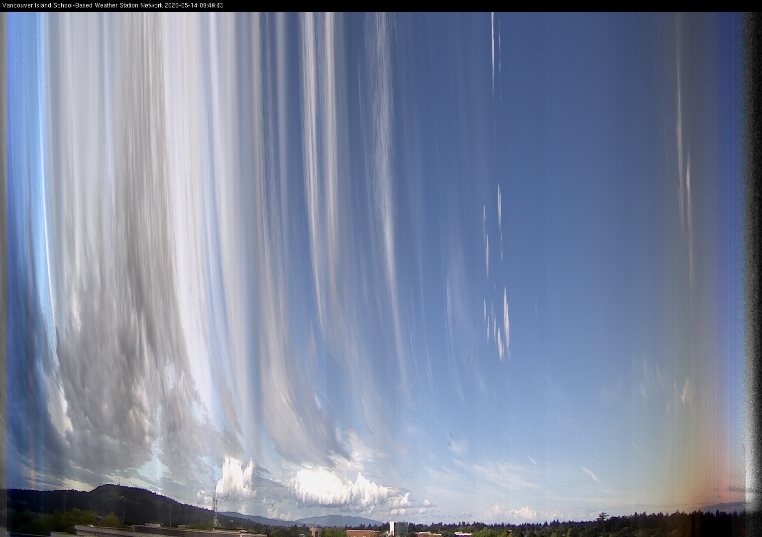 image of the sky seen from UVic, each column of pixels is a different minute, keogram