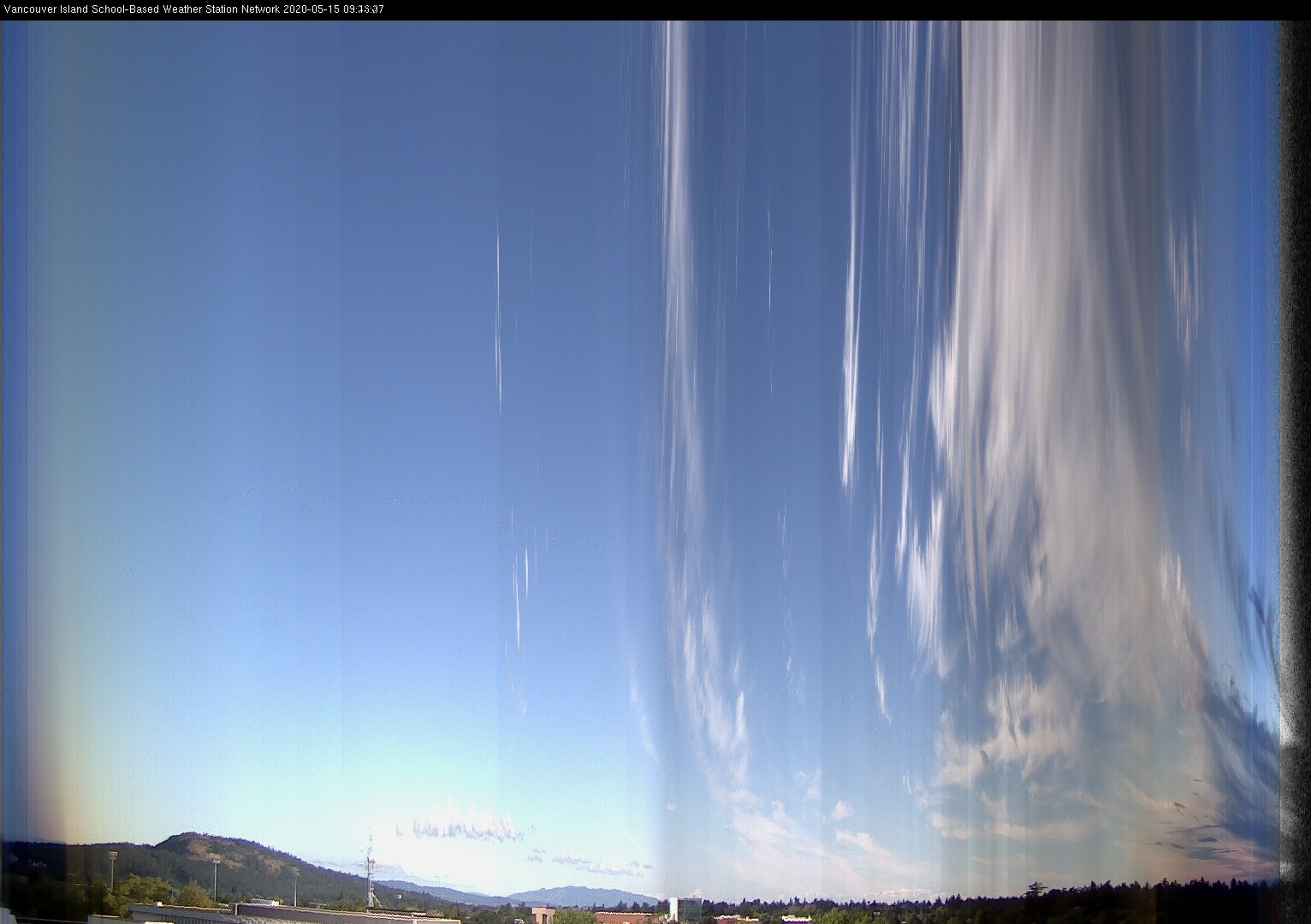 image of the sky seen from UVic, each column of pixels is a different minute, keogram
