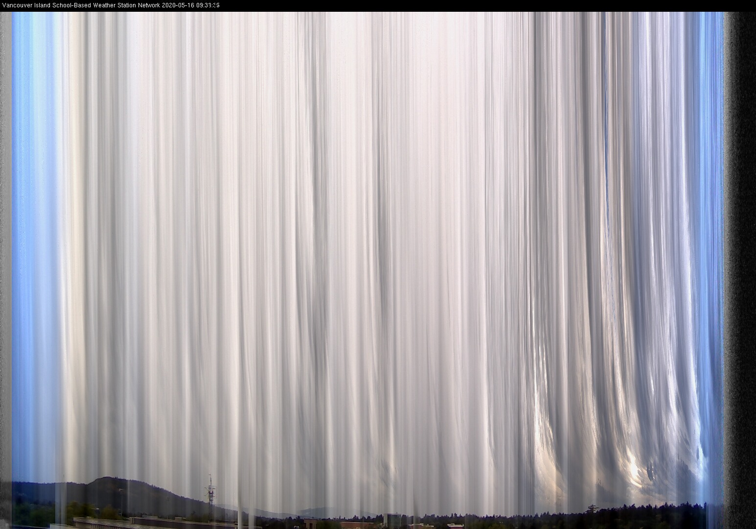 image of the sky seen from UVic, each column of pixels is a different minute, keogram