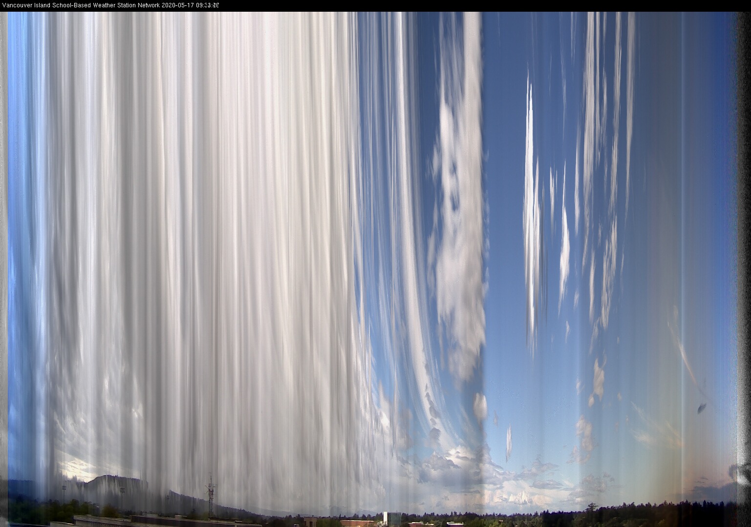 image of the sky seen from UVic, each column of pixels is a different minute, keogram
