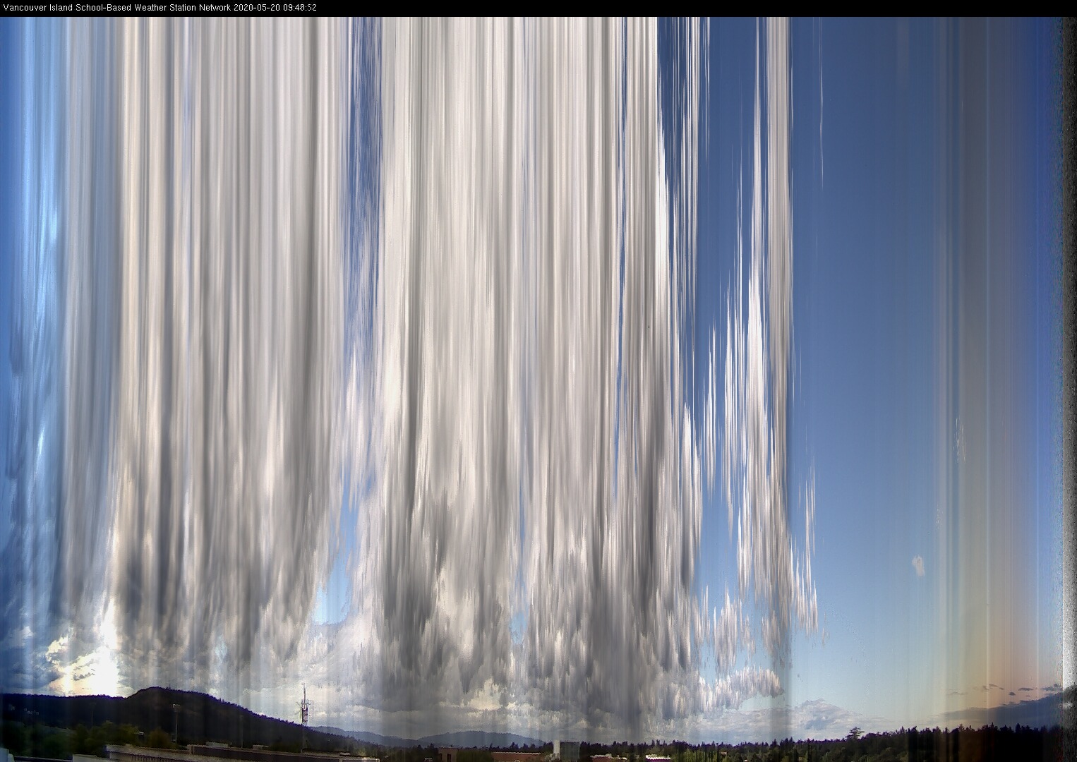 image of the sky seen from UVic, each column of pixels is a different minute, keogram