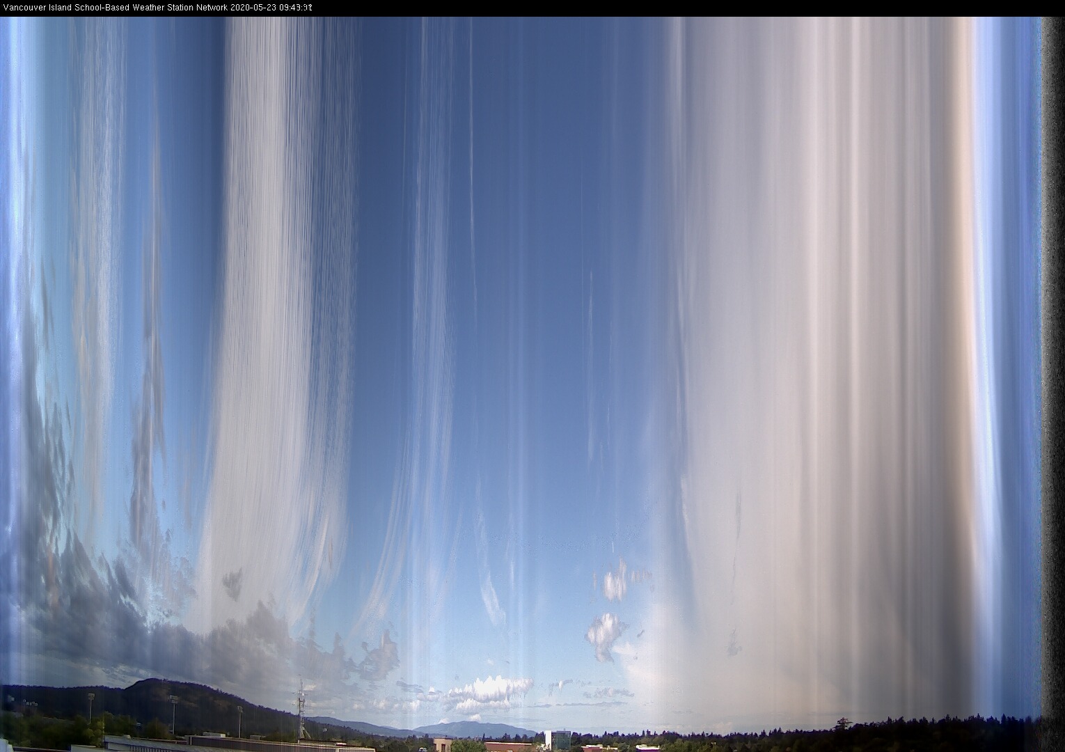 image of the sky seen from UVic, each column of pixels is a different minute, keogram
