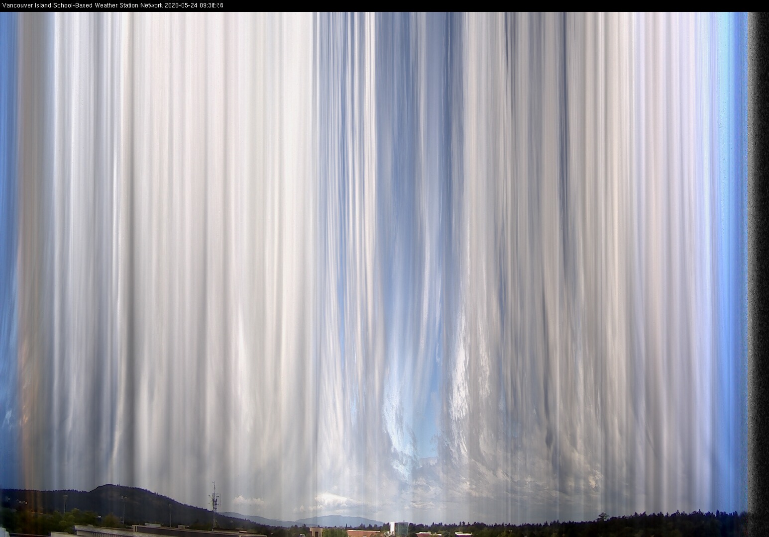 image of the sky seen from UVic, each column of pixels is a different minute, keogram
