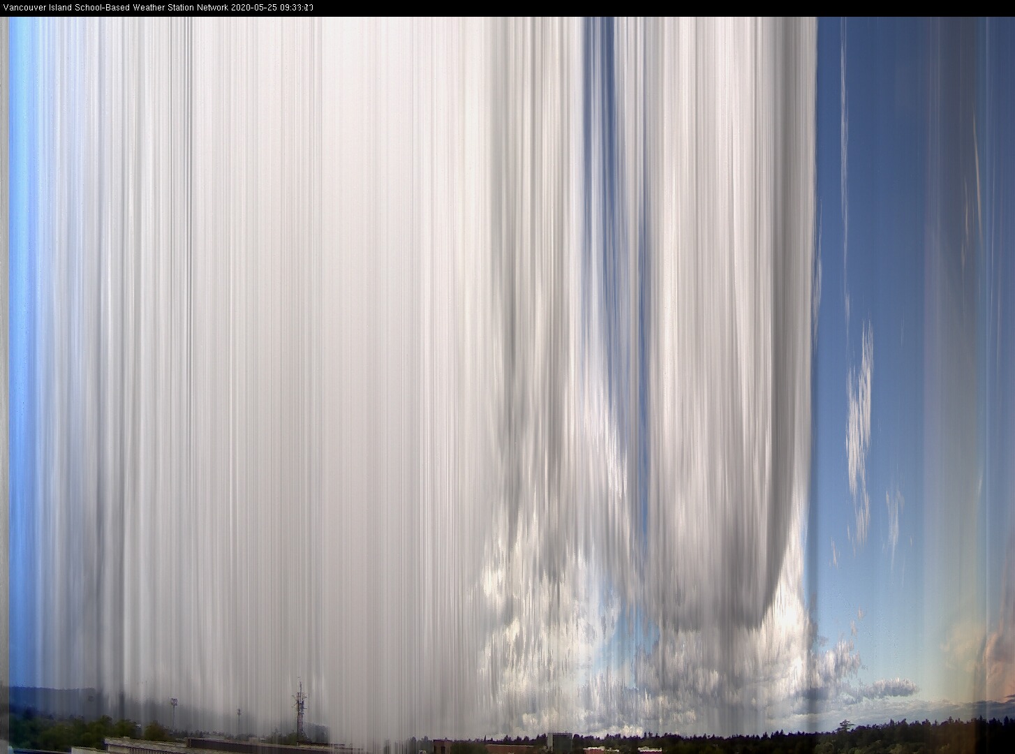 image of the sky seen from UVic, each column of pixels is a different minute, keogram