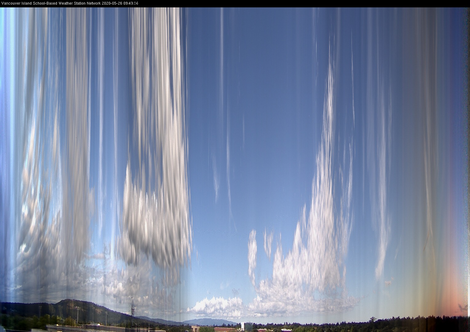 image of the sky seen from UVic, each column of pixels is a different minute, keogram