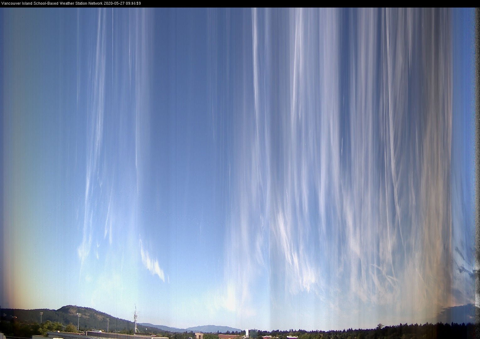 image of the sky seen from UVic, each column of pixels is a different minute, keogram