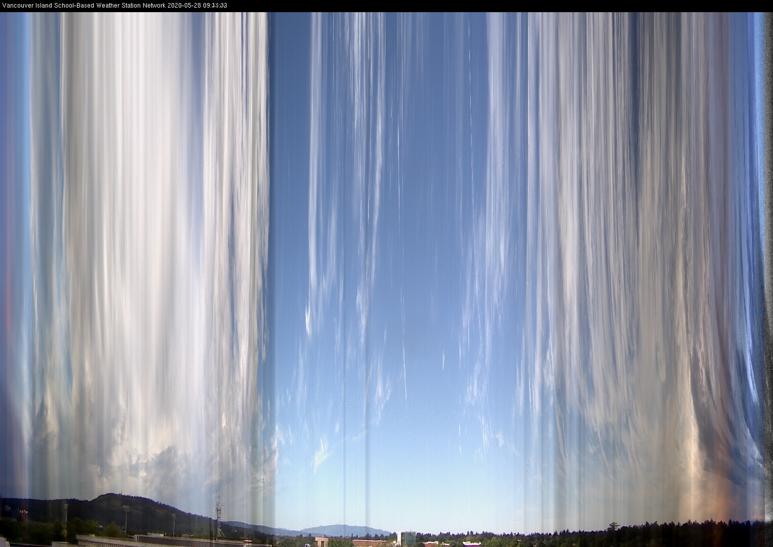 image of the sky seen from UVic, each column of pixels is a different minute, keogram