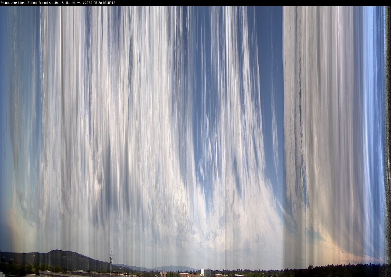 image of the sky seen from UVic, each column of pixels is a different minute, keogram